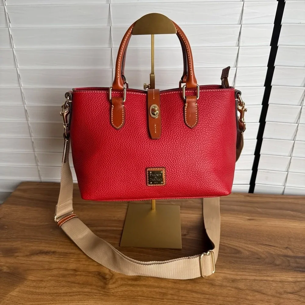 Dooney & Bourke Pebbled Leather Satchel Red Crossbody Bag Gold Hardware